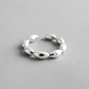NS 925 Sterling Silver Open Rings minimalist geometric beads smooth surface Adjustable Finger Rings Silver Jewelry