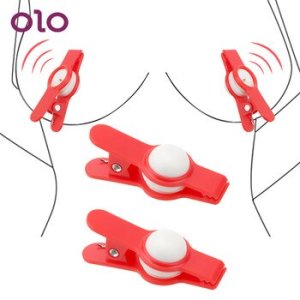 OLO 1 Pair Vibrator Nipple Clamps Sexy Breast Clamp Female Orgasm Vibrating Nipple Clip Labia Stimulator Sex Toy for Couples
