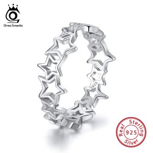 ORSA JEWELS 100% Real 925 Sterling Silver Women Finger Ring Hollowed Star Patchwork 6MM High Polished Shiny Silver Jewelry SR103
