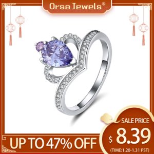 ORSA JEWELS 925 Silver Love Rings Elegant Blue & Purple Zircon Rings Newest Genuine Crown of Scepter Ring Fine Jewelry SR200