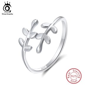 ORSA JEWELS Cute Leave Design Solid 925 Sterling Silver Jewelry Adjustable Wedding Band Women Rings for Party  SR12