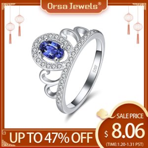 ORSA JEWELS Elegant Queen Crown Rings 925 Silver Elegant Blue Zircon Rings Newest Genuine Ring Party Queen Fine Jewelry SR198