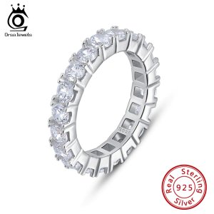 ORSA JEWELS Newest Zircon Stunning Women Thin Ring Sterling Silver Dating Party Authentic 925 Rings Fashion Fine Jewelry SR205