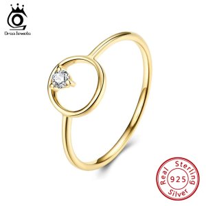 ORSA JEWELS Real 925 Light Luxury Circle Rings Solitaire AAAA Cubic Zirconia Sterling Silver Simple Fashion Ring Jewelry SR191