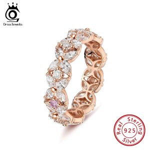 ORSA JEWELS Real S925 Women Finger Rings Circle Full Top Grade Cubic Zirconia Pure Sterling Silver Ring Wave Shape Jewelry SR190