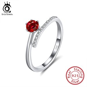 ORSA JEWELS S925 Adjustable Open Rings Elegant Red Color Cubic Zircon Rings Wedding Engagement Anniversary Fine Jewelry SR203