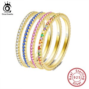 ORSA JEWELS Solid 925 Sterling Silver Women Rings Accessories Micro-inlaid Colourful Zircon Ring S925 Silver Fine Jewelry OSR63