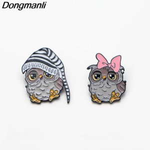 P2862 Dongmanli Best Friend Cute Owl Couple Accessories Metal Enamel Pins and Brooches for Women Men Lapel pin backpack badge