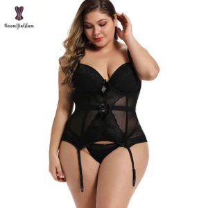 Plus Size Corset Lingerie Lace Up Bodysuit For Women Strap And Backless Corset Bowknot Corsets And Bustiers With Suspenders 944#