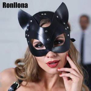 Ronllona Leather Mask Handmade Punk Party Mask Gothic Leather Strap Sexy Adjustable Erotic Masquerade belt Couple Night