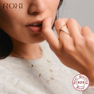 ROXI 100% 925 Sterling Silver Rings for Women Simple Big Cross Ring Korean Minimalist Infinity Sign Finger Rings Wedding Jewelry