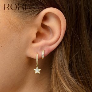 ROXI 925 Sterling Silver Crystal Star Small Stud Earrings For Women Jewelry Fashion Five-pointed Star Hanging Earring Party Gift