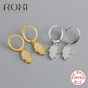 ROXI 925 Sterling Silver Mini CZ Hamsa Hand Stud Earrings For Women Micro Paved Rhinestone Crystal Hand Earrings Fashion Jewelry