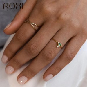 ROXI 925 Sterling Silver Rings for Women Horse Eye Green Stone Wedding Rings Minimalist Thin Dainty Crystal Ring Finger Jewelry