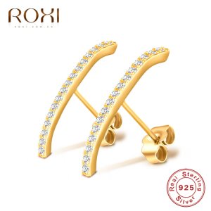 ROXI 925 Sterling Silver Stud Earrings For Women Party Gifts Prevent allergy Geometric Bar Earring Small Crystal Earrings Korean