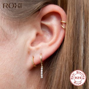 ROXI 925 Sterling Silver Tassel Stick Bar Stud Earrings for Women Long Tassel Crystal Bar Geometric Earrings Minimalism Jewelry