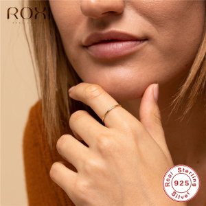 ROXI 925 Sterling Silver Thin Finger Ring Smooth Wedding Rings for Women Fashion Jewelry Anti-allergy Couple Rings Bijouterie