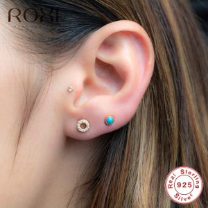 ROXI Bohemian Natural Turquoises Earrings 925 Sterling Silver Turquoises Stone Small Stud Earrings for Women Jewelry Party Gifts