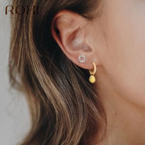 ROXI Fashion Brincos Sea Shell Conch Earrings 925 Sterling Silver Mini CZ Shell  Pendant Small Stud Earrings for Women Jewelry