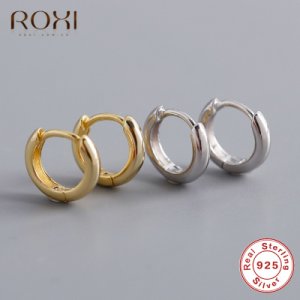 ROXI Korean Simple Trendy 925 Sterling Silver Round Stud Earrings Hoop Smooth Surface Circle Earrings for Women Jewelry Brincos