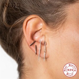 ROXI Minimalist  925 Sterling Silver Simple Geometric Stud Earrings for Women T Bar Line Zircon Studs Earring Wedding Jewelry