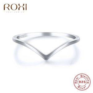 ROXI Minimalist Jewelry Silver Geometric Rings 925 Sterling Silver Simple V Shape Rings for Women Gifts Knuckle Midi Finger Ring