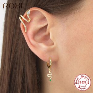 ROXI Punk Style Long Serpentine Snake Stud Earrings 100% 925 Sterling Silver CZ Snakelike Stud Earrings for Women Animal Jewelry