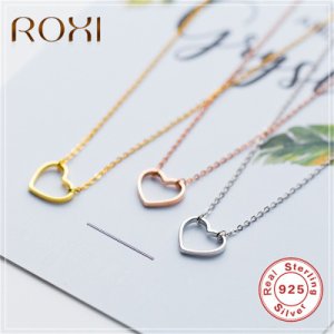 ROXI Real 925 Sterling Silver Necklace Fine Jewelry Hollow Heart Pendant Necklace Cute Collier Femme Gift Girls collar mujer