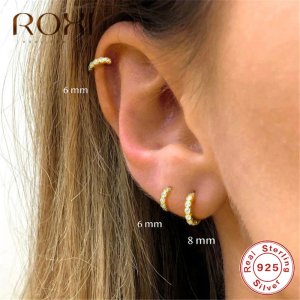 ROXI Simple Lovely Girl's Huggies Small Hoop Earrings Round Circle Zircon Crystal Earrings for Women 925 Sterling Silver Jewelry