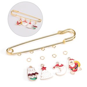 SAUVOO Christmas Safety Pins Brooches DIY Material Kits Santa Claus Deer Women Party New Years Brooch Make Jewelry Findings Sets