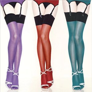 Sexy Erotic Porn Women's Contrast Color Shine Thigh High Stockings Vintage Stockings Hose Oil Flashing Pantyhose Leggings