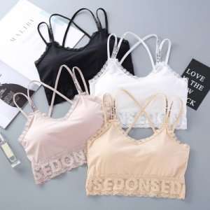 Sexy Lace V-Neck Wrapped Chest Women Letter Cross Straps Tube Tops Pad Lace Bra Top