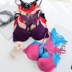 Sexy Women Front Closure Push Up Solid Bras Y-Line-Straps Lace Butterfly Back Beauty Smooth Padded Underwear Bras