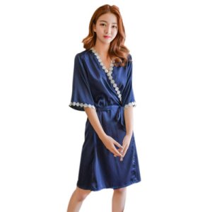 Sexy Women's Summer Robe 3pcs/set Short Sleeve Nightgown Sling Shorts 6 Colors Silk Robe F1