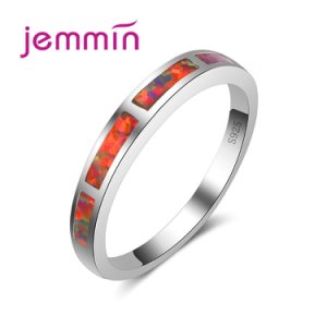 Simple Thin Ring Fashion Jewelry Women Wedding Orange Opal Rings Colorful CZ 925 Sterling Silver Engagement Ring