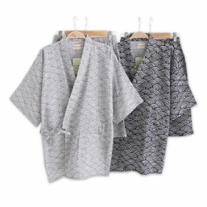 Simple wave 100% cotton shorts pyjamas men short sleeves sleepwear Japanese kimono pajamas sets shorts home bathrobes bedgown