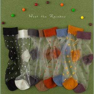 SP&CITY 8 Pairs Vintage Dot Transparent Women Socks Set Cute Hollow Out Thin Short Harajuku Socks Casual  Colored Cool Art Sock