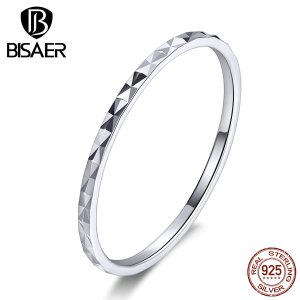Stack Rings BISAER 925 Sterling Silver Simple Silm Line Micro Pave Stack-Rings for Women Knuckle Ring Wedding Jewelry ECR586