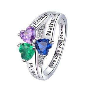 Strollgirl 925 Sterling Silver Personalized Custom Heart Birthstone Engraved Names finger Rings for Women Wedding Jewelry gift