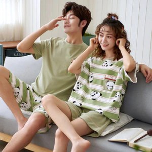 Summer Cotton Couple Pajamas Cartoon Pyjama Femmel Shorts Pajama For Women And Men Leisure Couple Matching Night Suit Plus Size