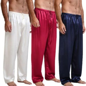 Summer New Mens Loose Satin Pants Sleep Bottoms Nightwear Ice Silk Home Pajamas Sleepwear Trousers 4 Colors