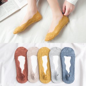 Summer women girl Silica Gel Lace Boat Socks Invisible Cotton Sole Non-slip Antiskid Slippers Anti-Slip Sock 1pair=2pcs ws7414