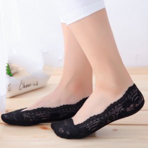 Summer women girl Silica Gel Lace Boat Socks Invisible Cotton Sole Non-slip Antiskid Slippers Anti-Slip Sock 3pairs  Wholesale