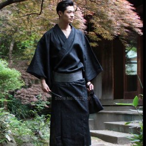 Traditional Japanese Kimono Yukata Mens 95% Cotton Dressing Gown Male Lounge Robes with Belt Plus Size Summer Pajamas set