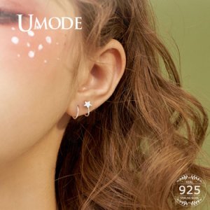 UMODE Korean Fashion Star 925 Sterling Silver Earrings for Women Silver Hoop Earrings Open Twist Pendientes Fine Jewelry ULE0469