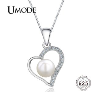 UMODE Real Sterling Silver 925 Chain Necklaces & Pendants Heart Shape Natural Freshwater Pearl for Women Jewelry baroque ULN0310