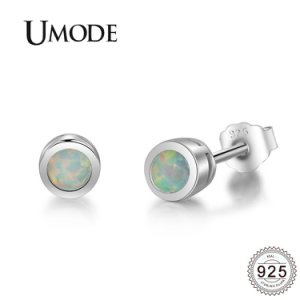 UMODE White 3mm Round Fire Opal Gemstone 925 Sterling Silver Studs Earrings for Women Fine Jewelry joyas de plata 925 ULE0484