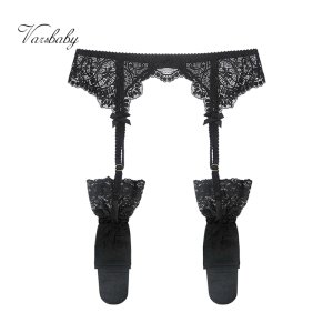 Varsbaby lace garter transparent ultra-thin underwear bow intimates garter +stockings 2 pcs for ladies