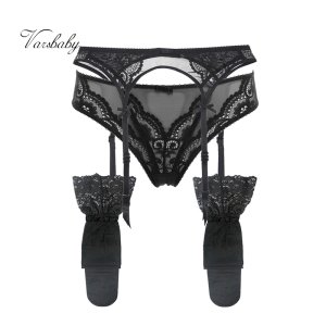 Varsbaby women's sexy lace bow underwear 3 pcs/lots garters+panties+stockings for lady