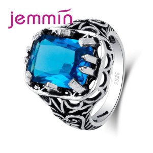 Vintage Retro Punk Rock Claw with Big Blue Zircon Stone CZ 925 Sterling Silver Ring Women Female Mens Ring Jewelry Gift
